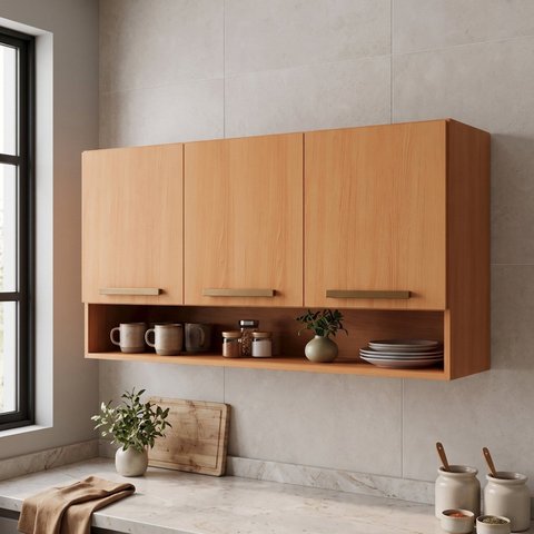 Armário Aéreo de Cozinha Plus 3 Portas com Nicho 120cm Espresso Móveis