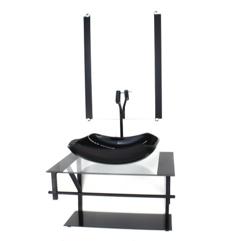 GABINETE DE VIDRO PARA BANHEIRO 60CM AP CUBA ABAULADA PRETO COM TORNEIRA PRETA