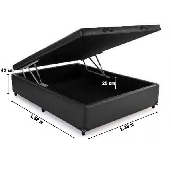 Cama Box Baú Casal Reforçada 138x188 Corino Preto - 3