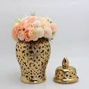 Ver imagem 2 de Vaso Dourado Decorativo Porcelana Chinesa 36x19