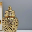 Ver imagem 3 de Vaso Dourado Decorativo Porcelana Chinesa 36x19