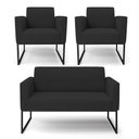 Ver imagem 1 de Sofá Namoradeira com 2 Poltronas Base Industrial Preto Marisa Veludo Preto D03 - D'Rossi