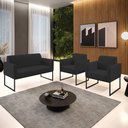 Ver imagem 2 de Sofá Namoradeira com 2 Poltronas Base Industrial Preto Marisa Veludo Preto D03 - D'Rossi