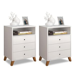 CONJUNTO 2 MESAS DE CABECEIRA 3 GAVETAS E 1 NICHO BRANCO