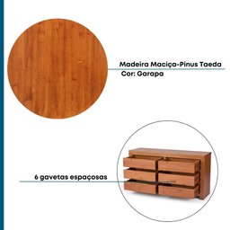 Cômoda 6 Gavetas Madeira Maciça Madma  - 7
