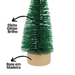 Mini Árvore Natal Enfeite de Mesa Verde Base Tronco Madeira 16cm - Art Christmas - 3