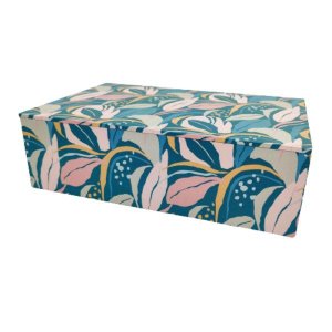 Caixa Decorativa Azul E Rosa 9x30x20cm Folhagem G