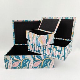 Caixa Decorativa Azul E Rosa 30/25/20cm Folhagem Kit 3pc - 4