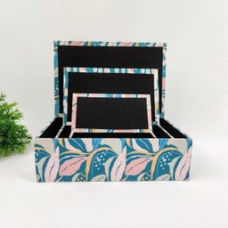 Caixa Decorativa Azul E Rosa 30/25/20cm Folhagem Kit 3pc - 5