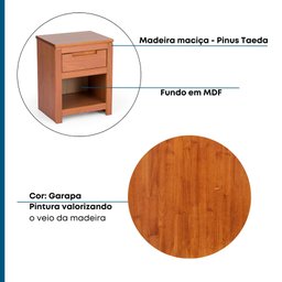 Mesa de Cabeceira 1 Gaveta 1 Nicho Madeira Maciça Madma Artemobili - 8