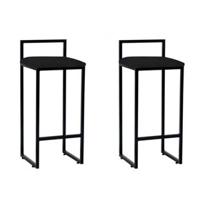 Kit 2 Banquetas Altas Industriais em Aço Dori Preto Assento Suede Preto