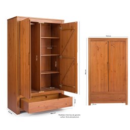 Guarda-Roupa Solteiro 2 Portas 1 Gaveta Madeira Maciça Madma  - 4