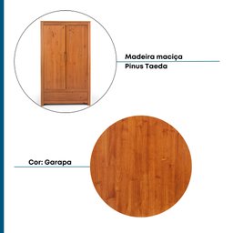 Guarda-Roupa Solteiro 2 Portas 1 Gaveta Madeira Maciça Madma  - 12