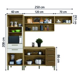 Armário de Cozinha Completa com Balcão Ametista Kits Paraná Nicho para Micro-ondas 8 Portas 5 - 3
