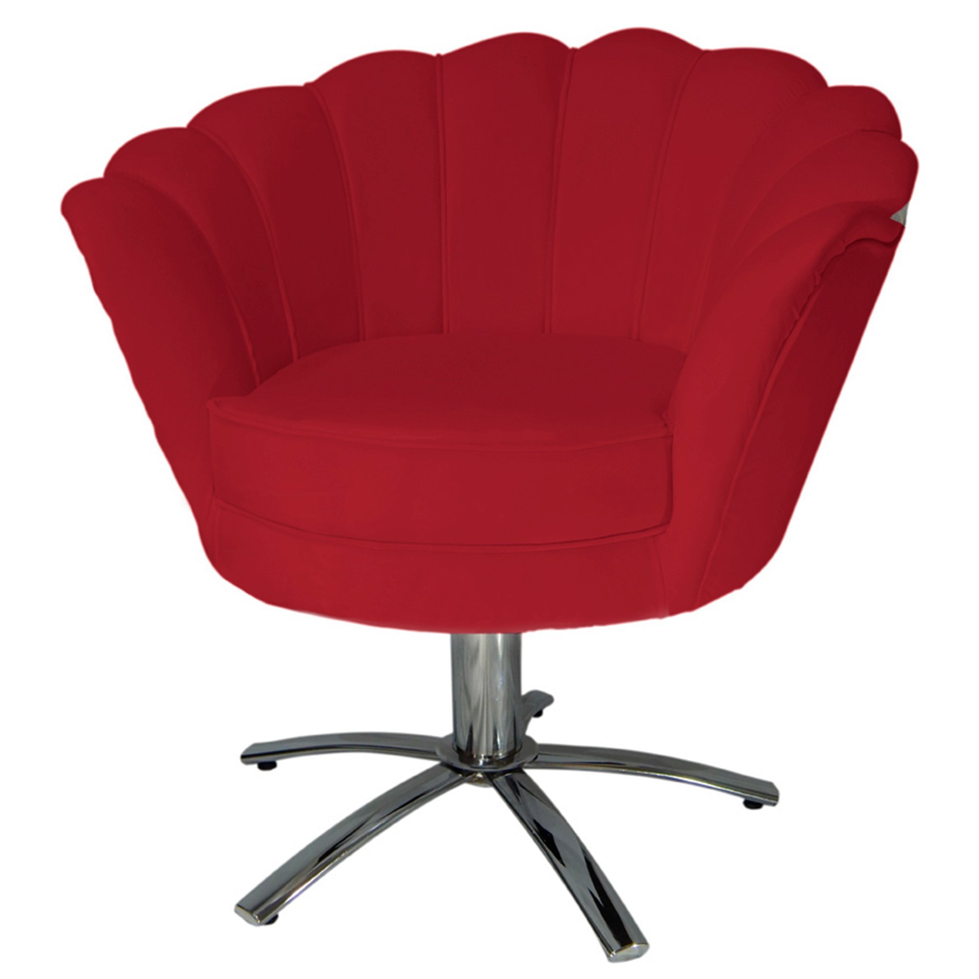 Poltrona Cadeira com Base Giratoria Cromado Pétala Suede Vermelho - 1