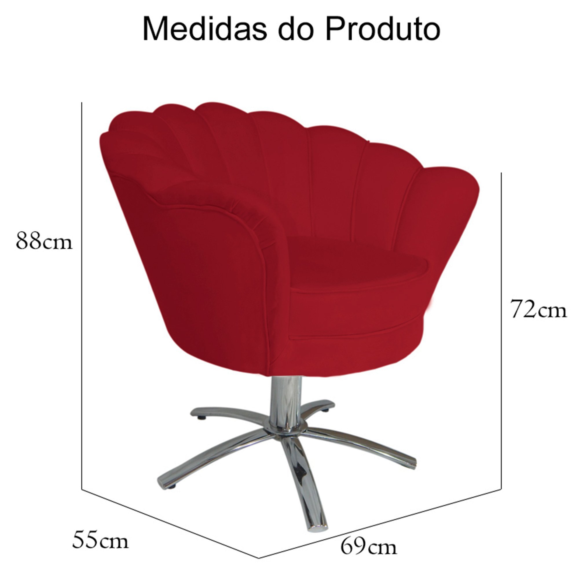 Poltrona Cadeira com Base Giratoria Cromado Pétala Suede Vermelho - 5