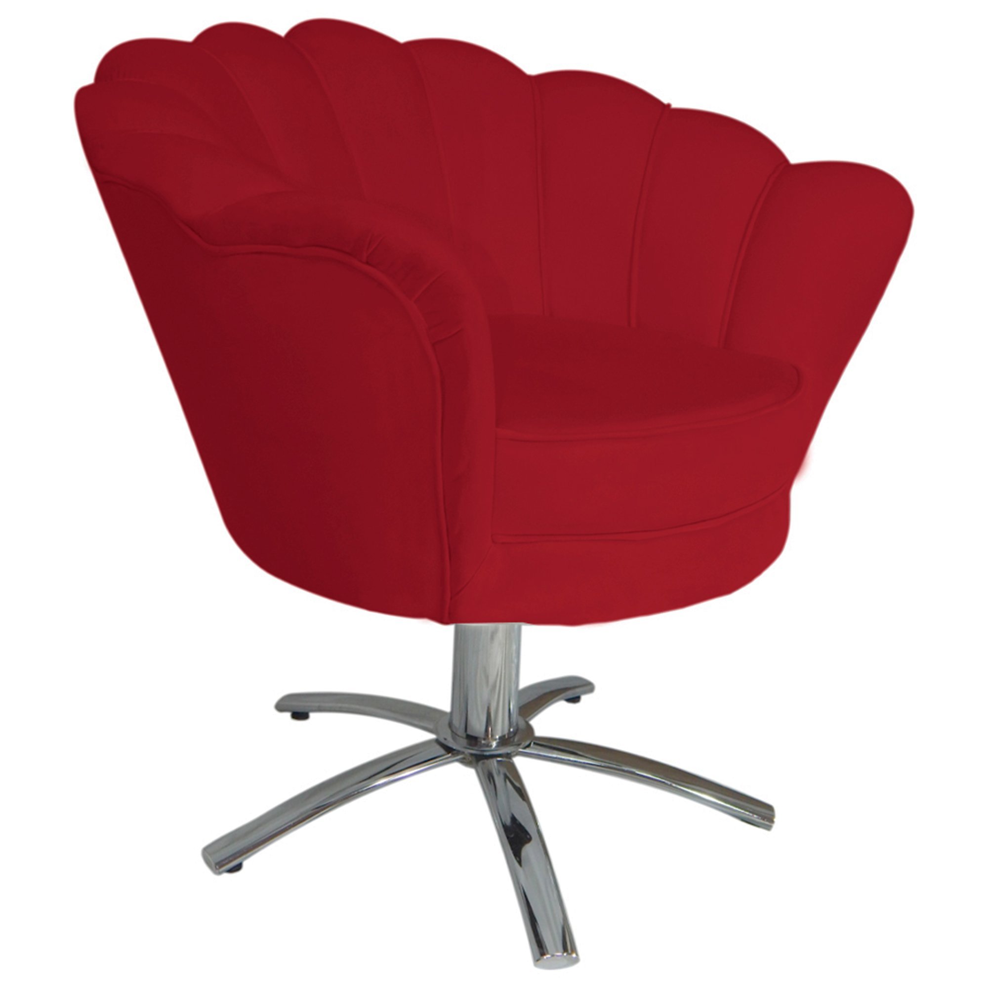 Poltrona Cadeira com Base Giratoria Cromado Pétala Suede Vermelho - 2