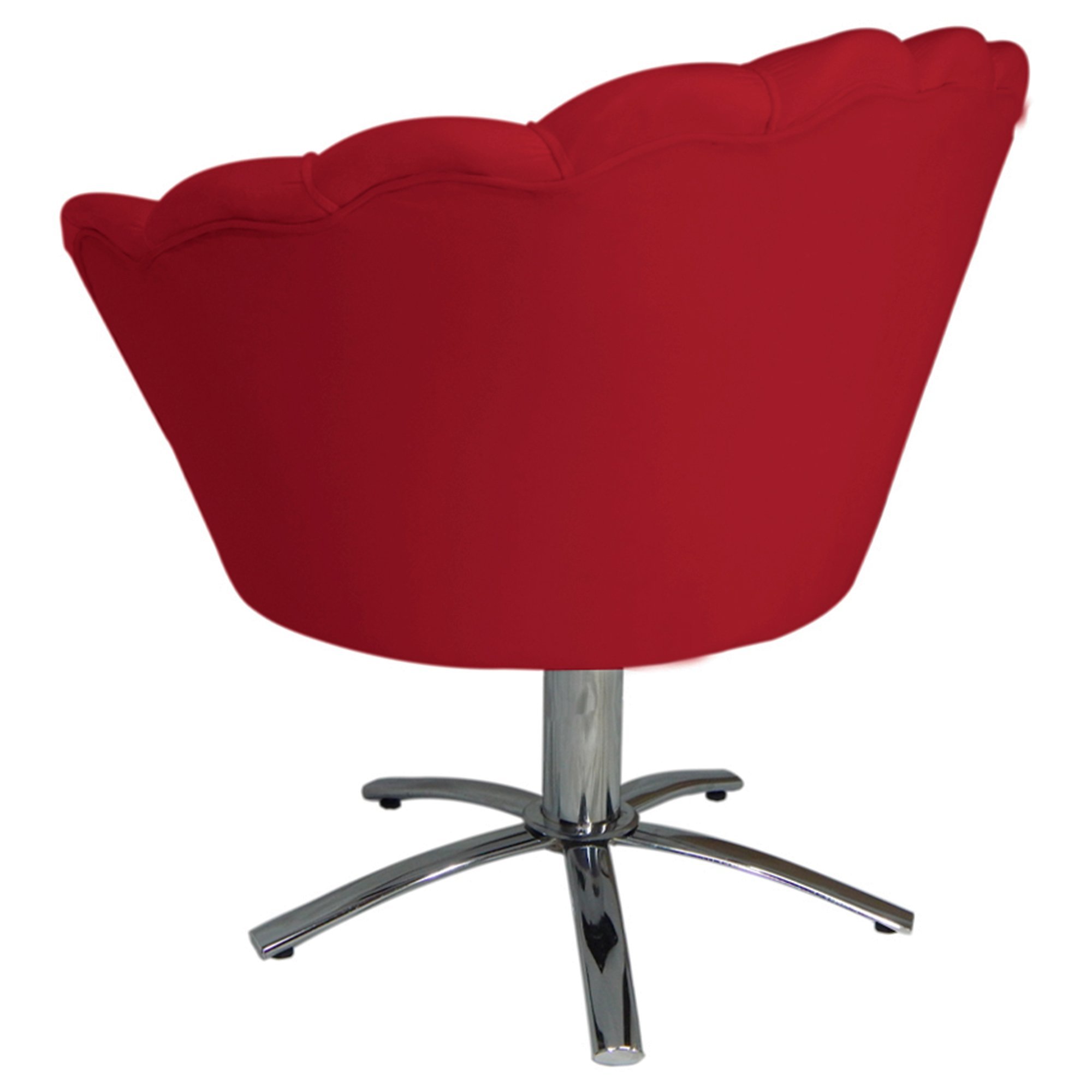 Poltrona Cadeira com Base Giratoria Cromado Pétala Suede Vermelho - 3