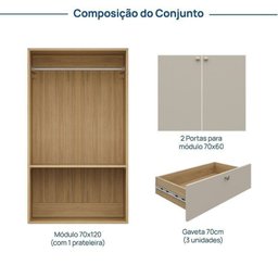 Módulo 70x120 2 Portas 3 Gavetas Frame Cabecasa madeiramadeira - 3