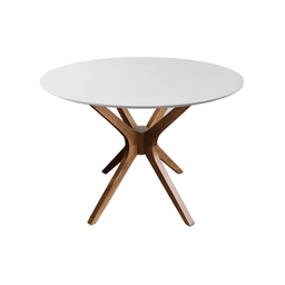 Mesa de Jantar Redonda Gávea Laca Branca com Vidro 90cm Amêndoa - 6