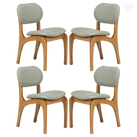 Kit 4 Cadeiras de Jantar Estofada Rafine Madeira Castanho Linho Verde