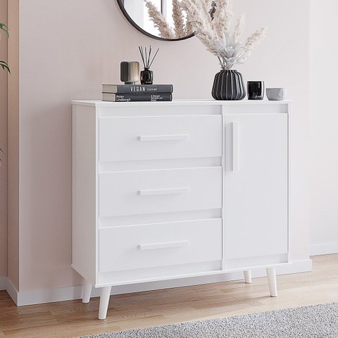 Cômoda Sapateira Mila 3 Gavetas 1 Porta Pés Retrô Moblis: Branco