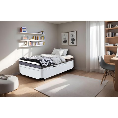 Cama Box Baú Solteiro Serenelife - Corano Branco