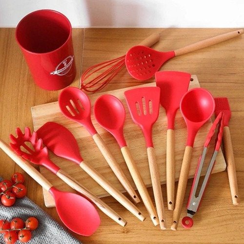 Kit Jogo De Cozinha Utensílios Talheres Silicone 12 peças