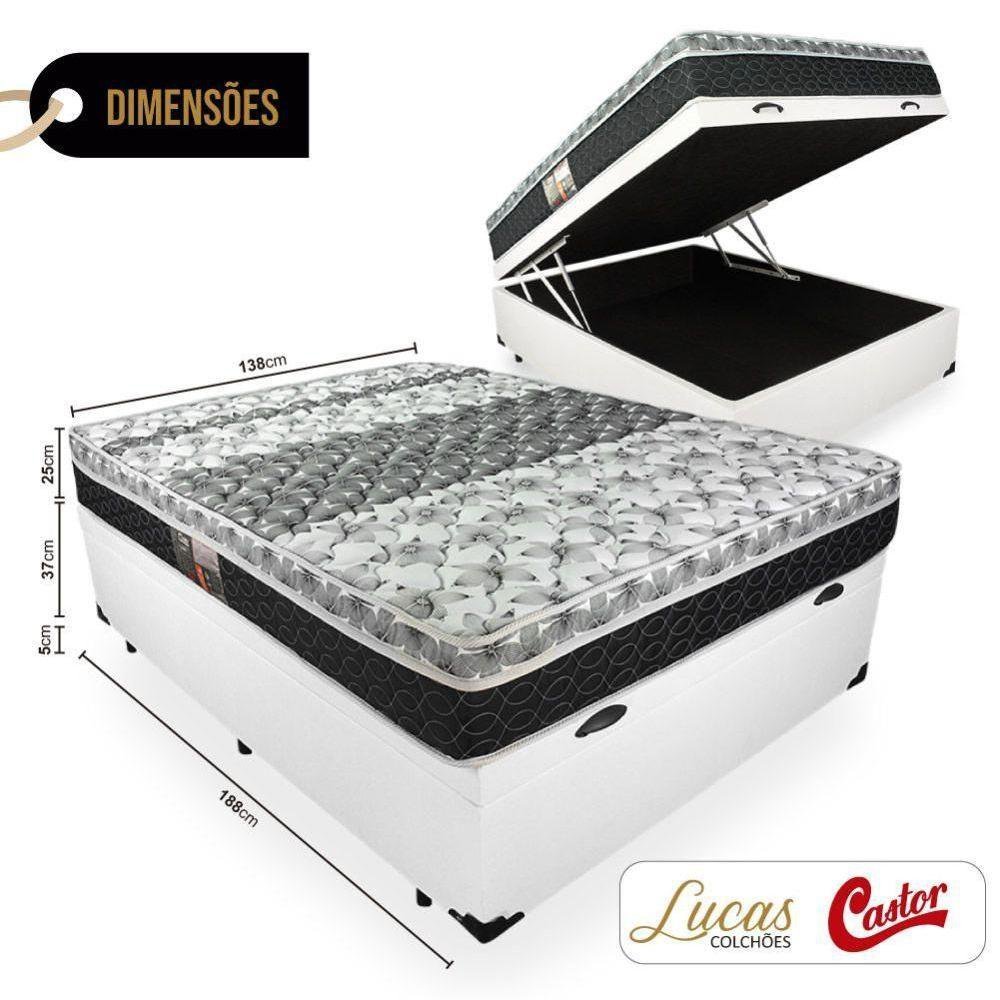 Cama Box Com Baú Casal + Colchão Castor 138x188x67cm Branco - 7