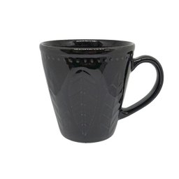 Caneca Preta em Cerâmica Relieve Folhas 254ml Cozinha Yoi - 1