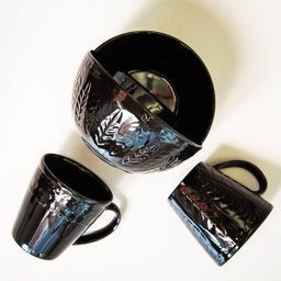 Caneca Preta em Cerâmica Relieve Folhas 254ml Cozinha Yoi - 3