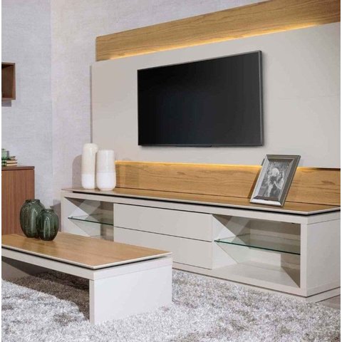 Painel para Tvs até 75 Polegadas New Lincoln 240cm Freijó com Off-white Gloss