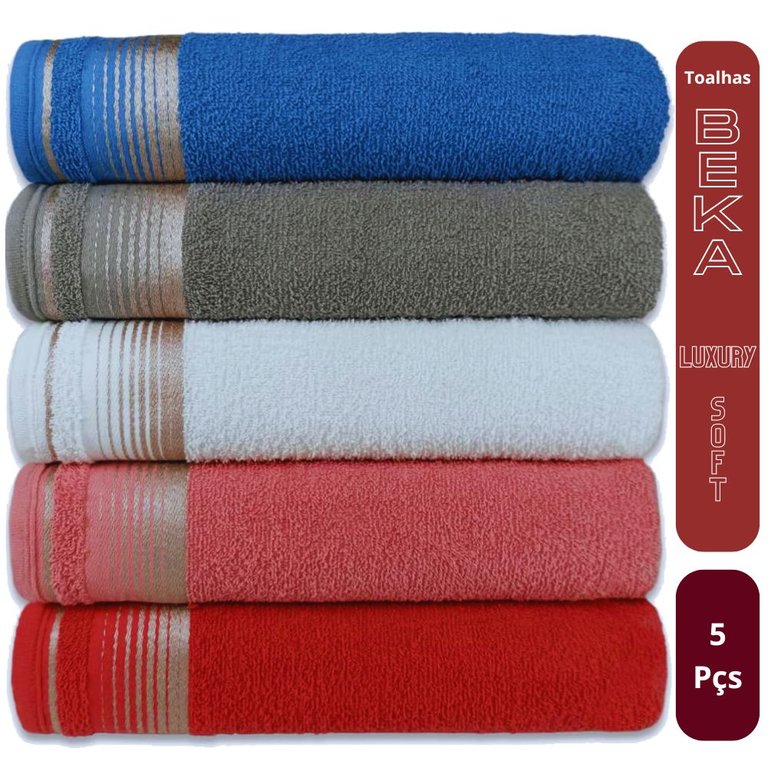 Kit com 5 Toalhas de Banho Luxury Soft Beka 360 G/m² Sortidos Kit com 5 Toalhas de Banho Luxury Soft Beka 360 G/m² Sortidos
