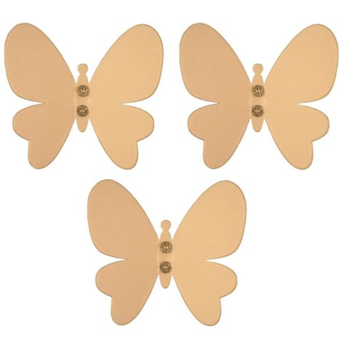 Kit 3 Cabideiros Borboleta Dourada Ganchos de Parede Decorar Organizar Acessórios Roupas