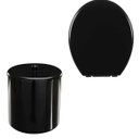 Ver imagem 1 de Assento Vaso Sanitário Oval Almofadado Preto + Lixeira Redonda Preta 6l com Tampa