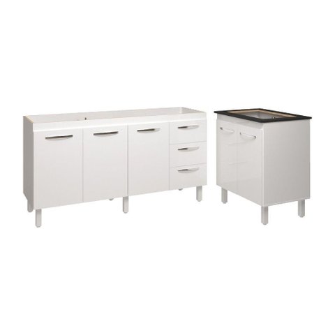 Cozinha Balcão Armário Gabinete de Pia 150 Cm Deise e Balcão Fran para Fogão Cooktop 4 Bocas