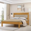 Ver imagem 1 de Cama de Casal de Madeira Imbuia Viena com Cabeceira Estofada Veludo Bege