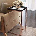 Ver imagem 1 de Mesa de Apoio para Sofa Bandeja Espelhada Laca Preta Base Bronze Preto