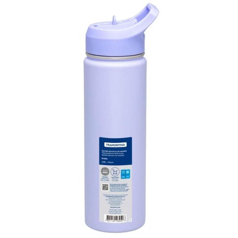 Garrafa Térmica Tramontina 650ml Lilás com Canudo Squeeze Aço Parede Dupla Gelado