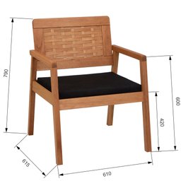 Poltrona Garden Trançado Madeira - Natural/Preto - 2 Poltrona Garden Trançado Madeira - Natural/Preto - 2