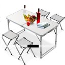 Ver imagem 3 de Mesa Dobravel Aluminio 4 Cadeiras Portatil Maleta Grande 120x60cm Altura Ajustavel Camping Praia com