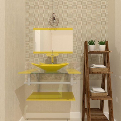 Gabinete De Vidro 80cm Ac Cuba Retangular Amarelo