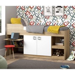 Cama Infantil com Escrivaninha 2 Portas e Nichos - 1 Cama Infantil com Escrivaninha 2 Portas e Nichos - 1