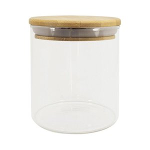 Pote de Vidro com Tampa de Bambu Oikos 500ml Hermético Redondo