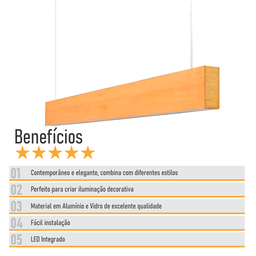 Lustre Madeira Retangular Linear Led Integrado 98cm -snk 04 - 7