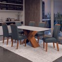 Ver imagem 2 de Conjunto de Mesa Sala de Jantar Tampo com Vidro 1,80m 6 Cadeiras Grécia Dobuê