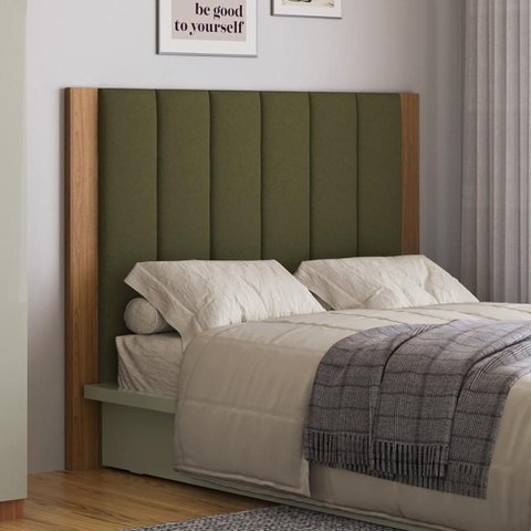 Cabeceira Casal Estofada para Cama 1,75m Dalla Costa Mdf Cor:freijó com Verde