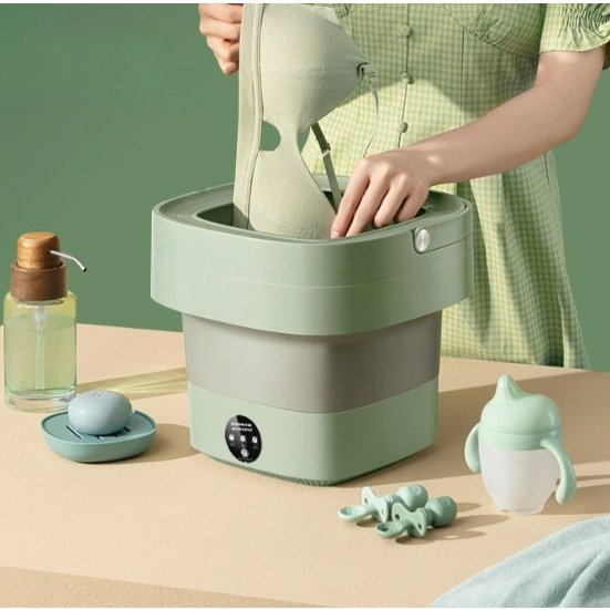 Ver imagem 1 de Mini Máquina de Lavar Roupa Dobrável Portátil 6,5 Litros Cor Verde