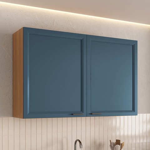 Armário Aéreo Duplo 120cm Soho CabeCasa MadeiraOriginals Freijó/Azul