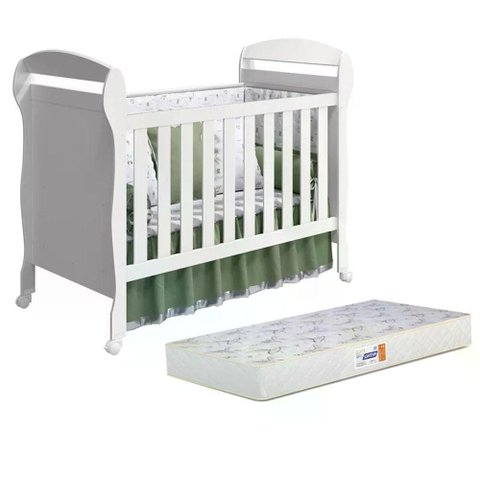 Berço Mini Cama Danny Branco Fosco com Colchão D18 de 10cm - Reller Móveis Branco Fosco